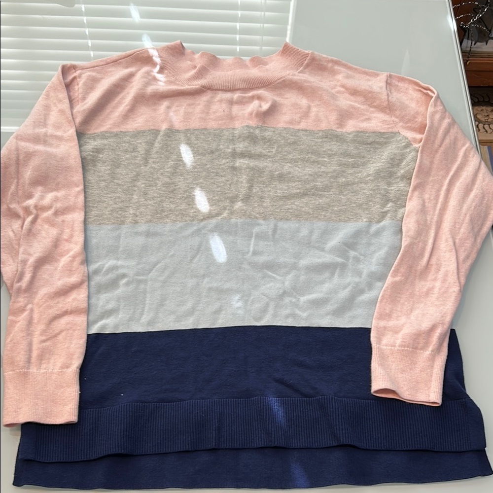 Colorblock mock turtleneck Sweater in Pink, Gray, and Blue Lands End